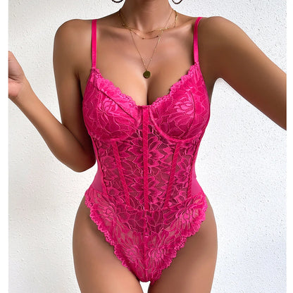 Womens Floral Lace Sheer Mesh Corset Bodysuit Sexy See through Teddy Bodysuits Y2K Going Out Date Night Club Party Leotards Tops